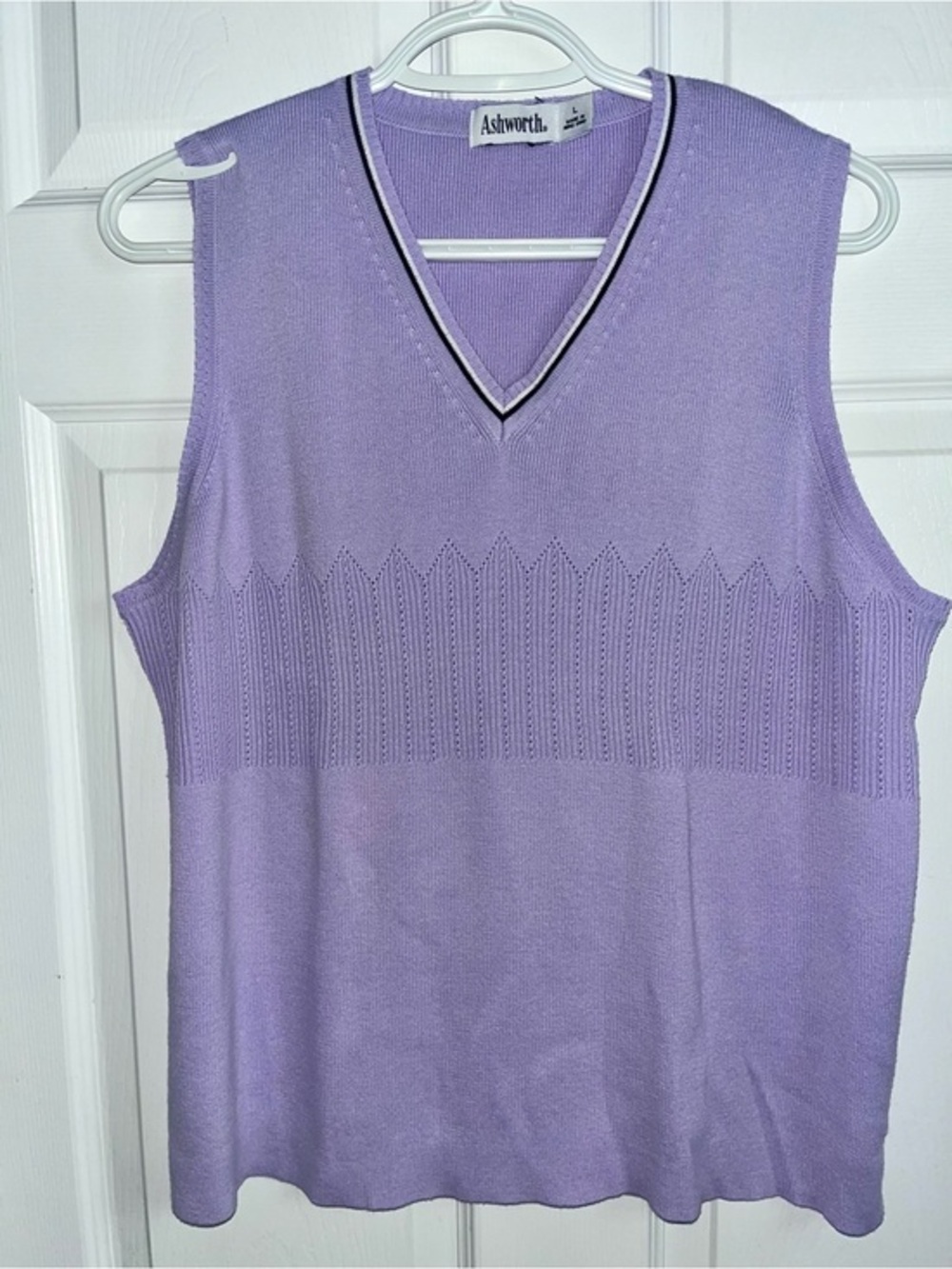 Y2K Ashworth Top Tank Lavander Shirt Polo Sweater Vest Large Women Knit V-Neck